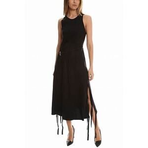 Derek Lam 10 Crosby Black Sleeveless Linen Belted Tie Waist Midi Dress Size 2